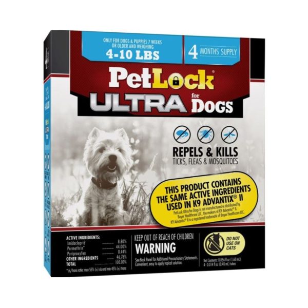 Petlock Ultra Flea & Tick Control for Dogs 5-10 Lb-4 Pk For Sale