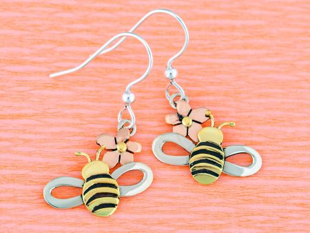 Bee & Flower Mixed Metal Earrings Cheap