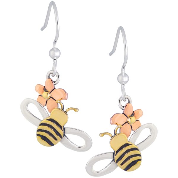 Bee & Flower Mixed Metal Earrings Cheap