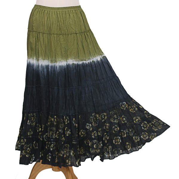 Festive Summer in Olive Black & Green Batik Cotton Skirt on Sale