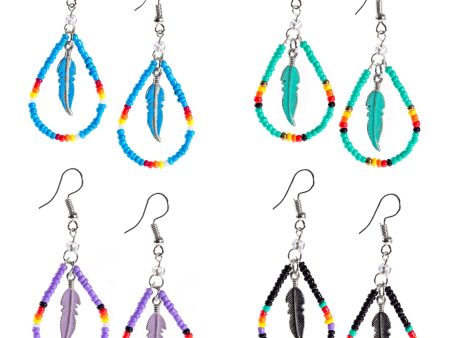 Beaded Feather Teardrop Earrings For Sale