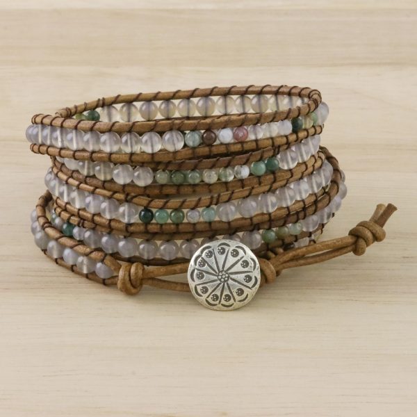 Mist in the Fields Leather Wrap Bracelet Cheap