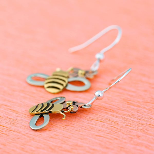 Bee & Flower Mixed Metal Earrings Cheap