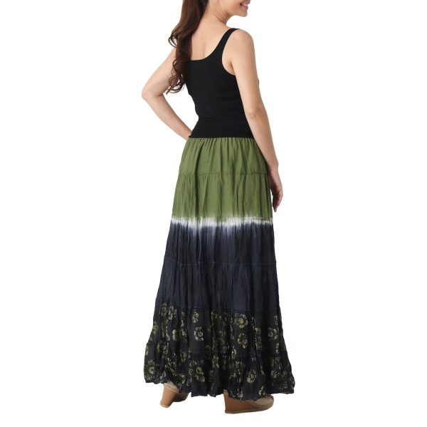 Festive Summer in Olive Black & Green Batik Cotton Skirt on Sale