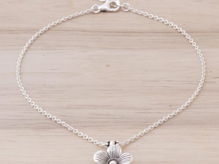 Floral Charm Sterling Silver Charm Anklet Hot on Sale