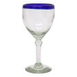 Acapulco Blue Rim Hand Blown Wine Goblet Glass Set Sale