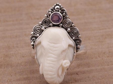 Elephant Grandeur Amethyst & Silver Ring Fashion