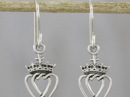 Crowned Hearts Silver Dangle Earrings Online now