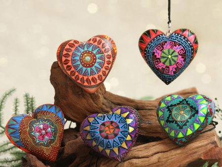 Alebrije Hearts Hand Painted Ornaments For Cheap