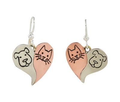 Dog & Cat Mixed Metals Heart Earrings Supply