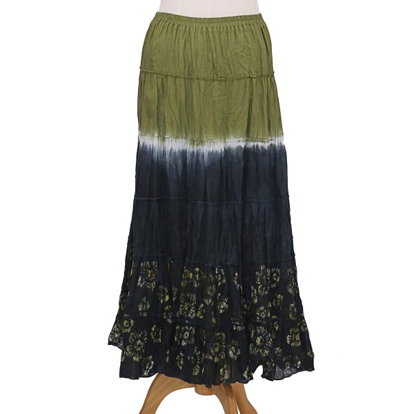 Festive Summer in Olive Black & Green Batik Cotton Skirt on Sale