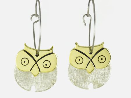 Dancing Owl Mixed Metals Hoop Earrings Sale