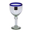 Acapulco Blue Rim Hand Blown Wine Goblet Glass Set Sale