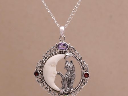 Alley Cat & Crescent Moon Pendant Necklace Sale