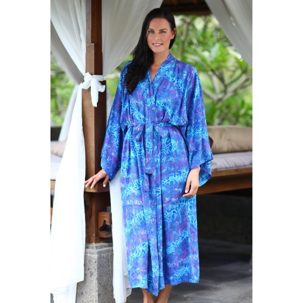 Ocean Symphony Batik Lightweight Robe For Sale